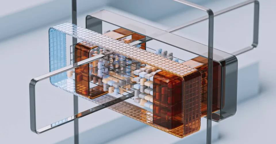 Illustration abstraite représentant l'architecture d'un modèle d'IA Google Gemini